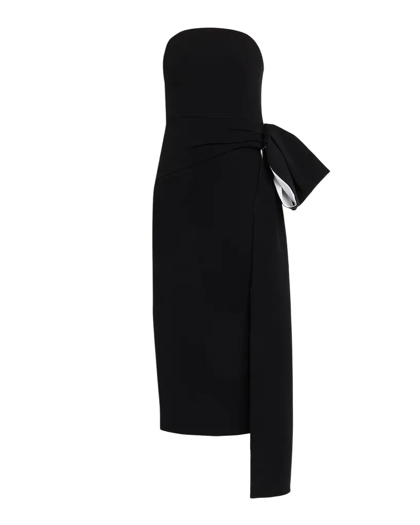 Roland Mouret Moon Strapless Draped Bow Midi Dress | Image 1 Roland Mouret Moon Strapless Draped Bow Midi Dress | Image 1