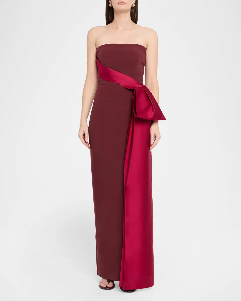 Roland Mouret Strapless Draped Satin Bow Column Gown | Thumbnail 2