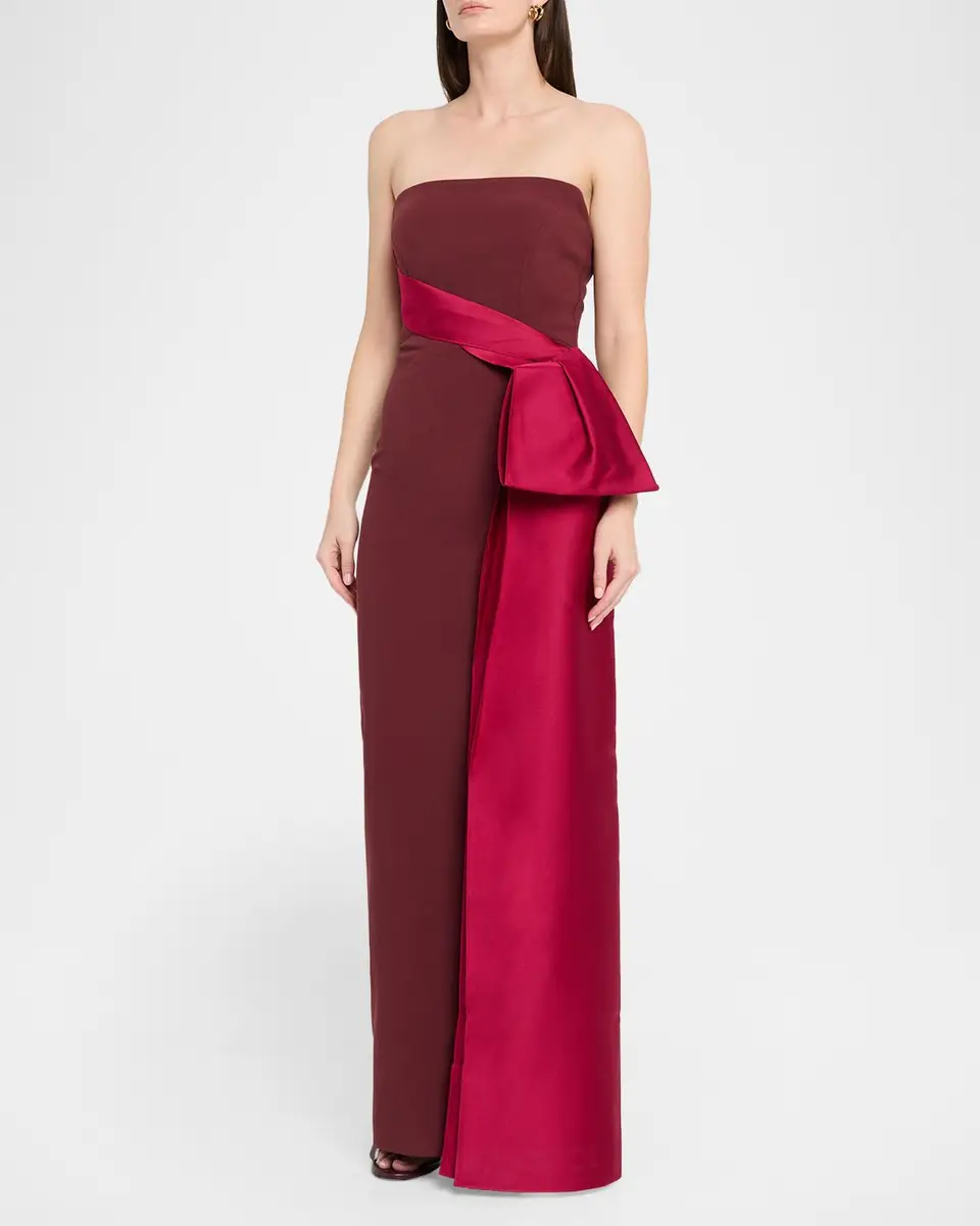 Roland Mouret Strapless Draped Satin Bow Column Gown | Thumbnail 4