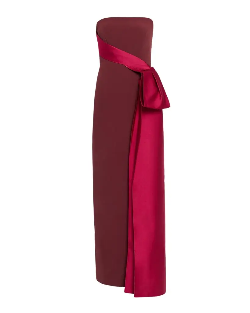 Roland Mouret Strapless Draped Satin Bow Column Gown | Image 1 Roland Mouret Strapless Draped Satin Bow Column Gown | Image 1
