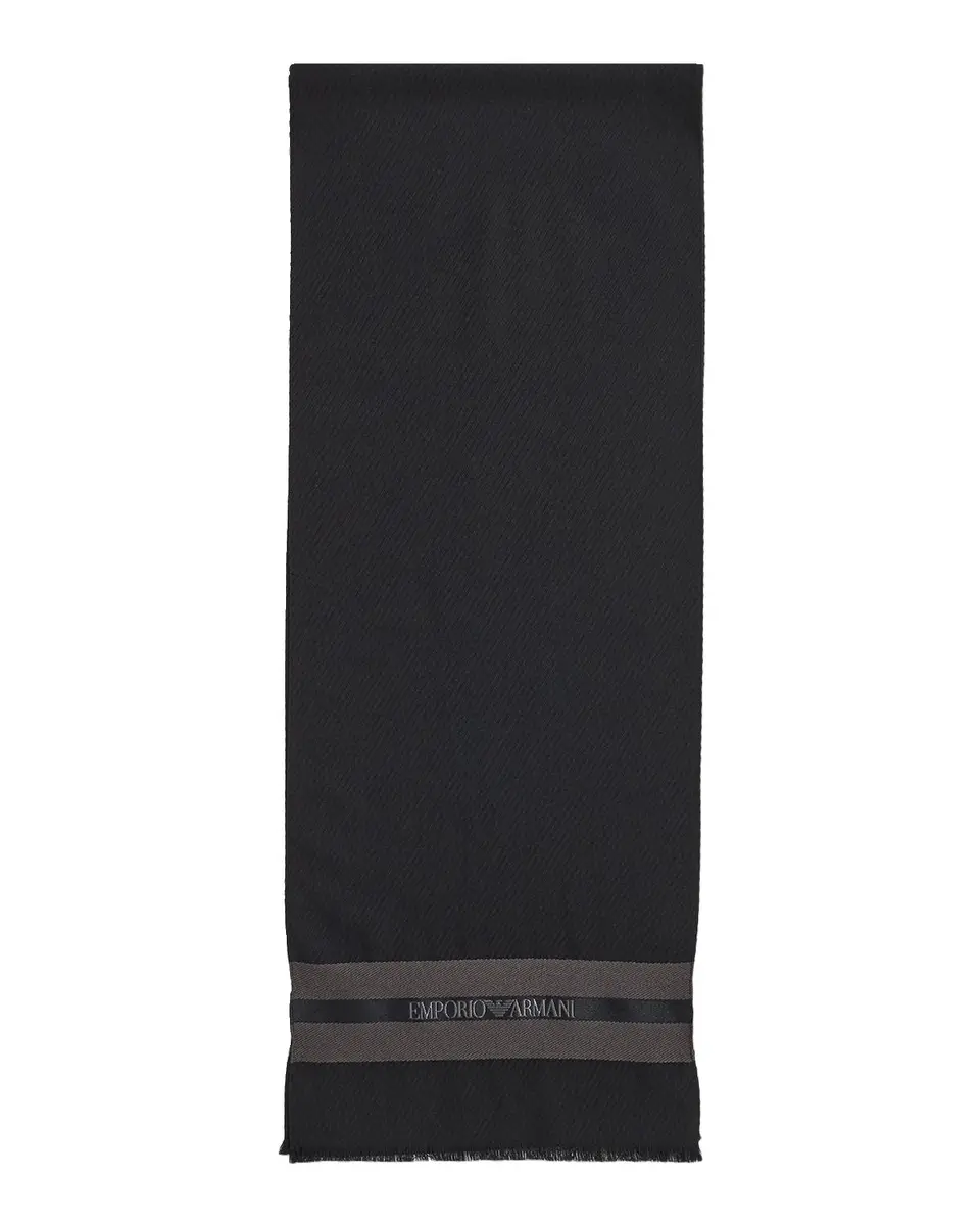 Emporio Armani Men's Wool and Silk Stripe-Logo Scarf | Thumbnail 3 Emporio Armani Men's Wool and Silk Stripe-Logo Scarf | Thumbnail 3