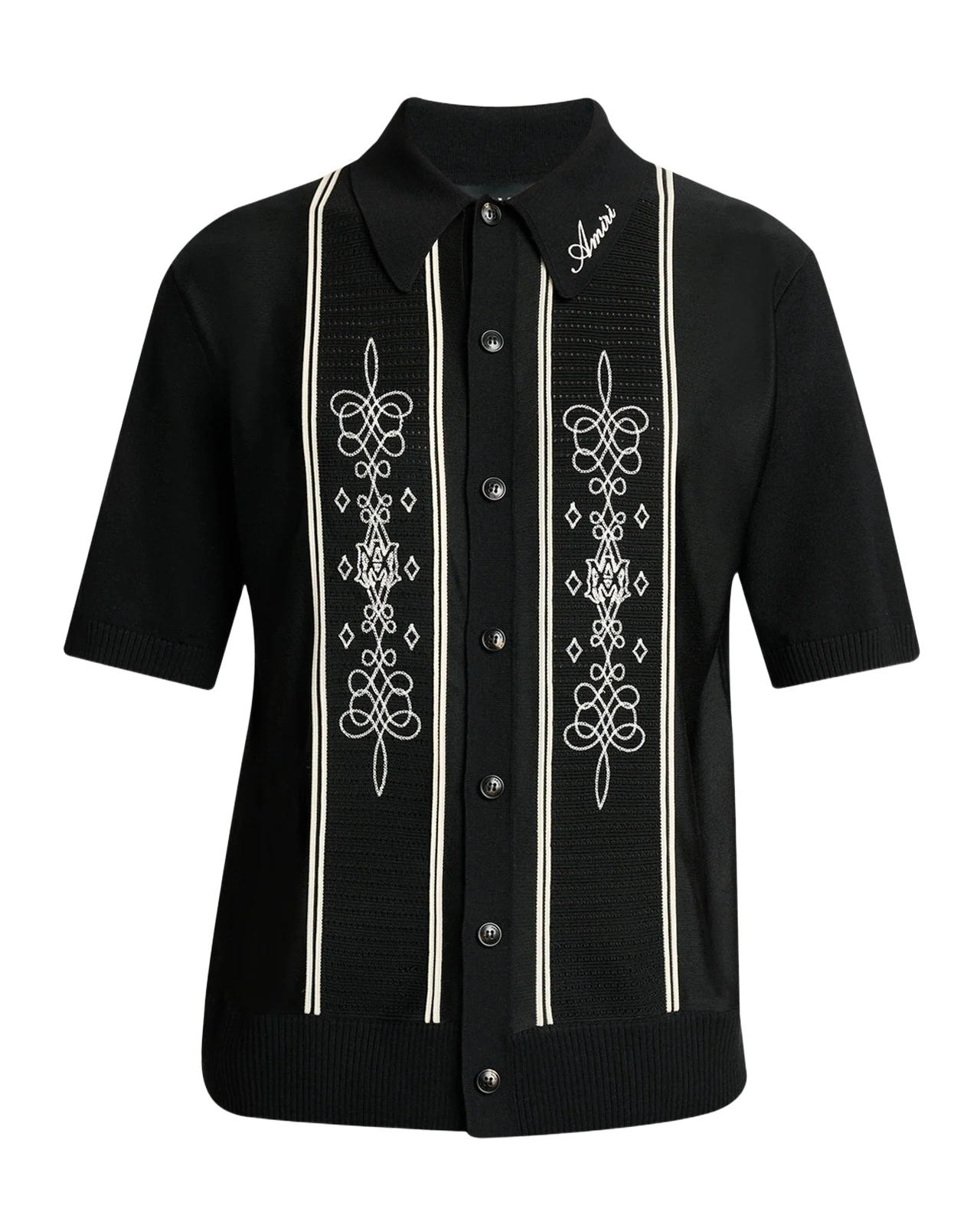 AMIRI Abstract Paneled Wool-Blend Short-Sleeve Shirt