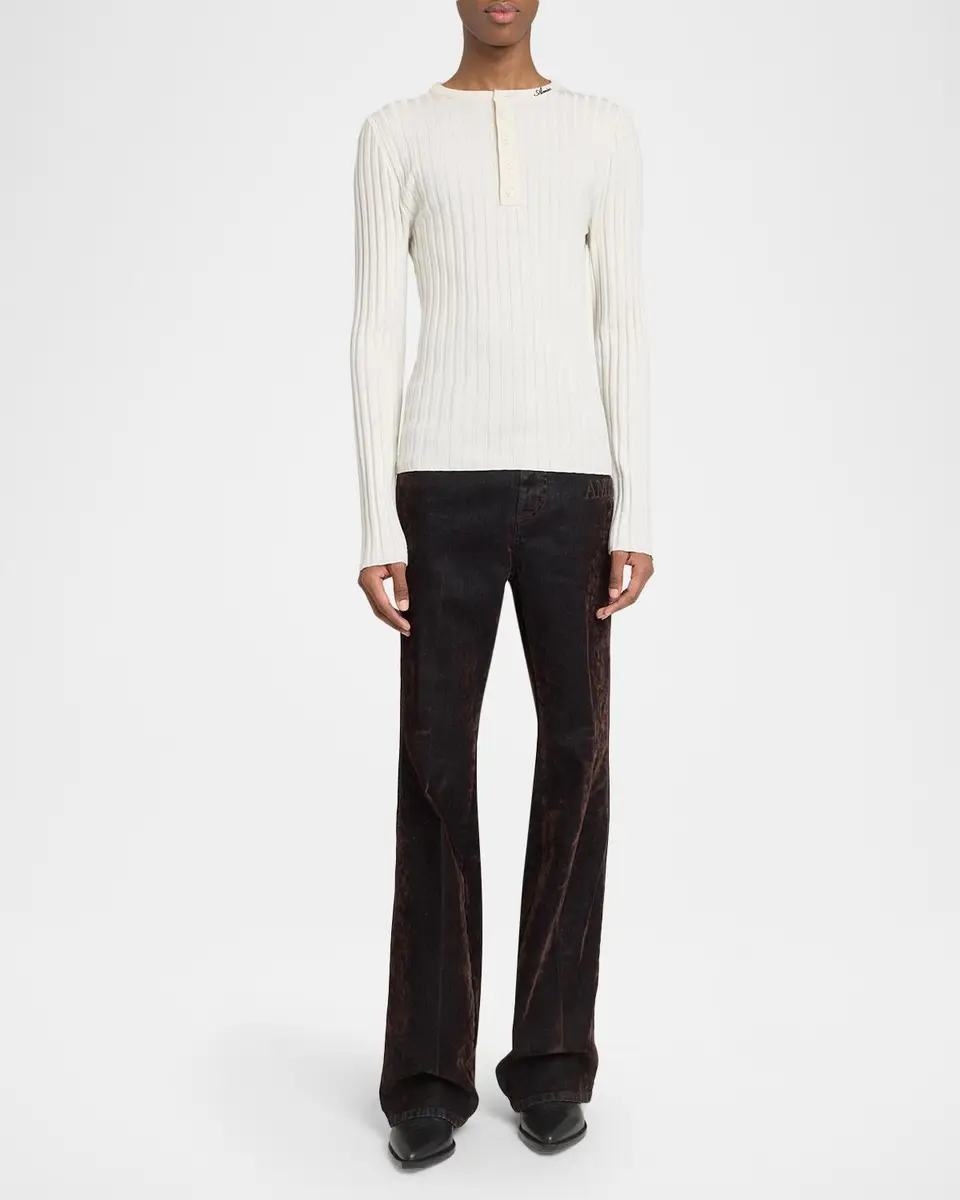 Amiri Men's Logo Script Ribbed Long-Sleeve Henley T-Shirt | Thumbnail 2 Amiri Men's Logo Script Ribbed Long-Sleeve Henley T-Shirt | Thumbnail 2