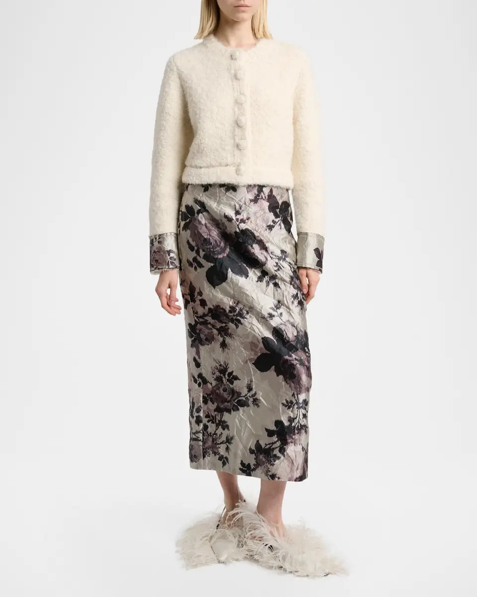 Erdem Floral Metallic Crinkled Midi Skirt | Thumbnail 2 Erdem Floral Metallic Crinkled Midi Skirt | Thumbnail 2