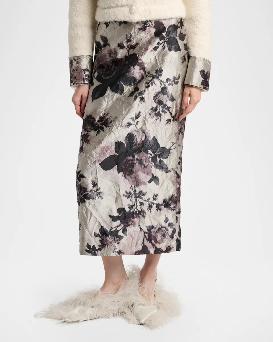 Erdem Floral Metallic Crinkled Midi Skirt | Thumbnail 4 Erdem Floral Metallic Crinkled Midi Skirt | Thumbnail 4