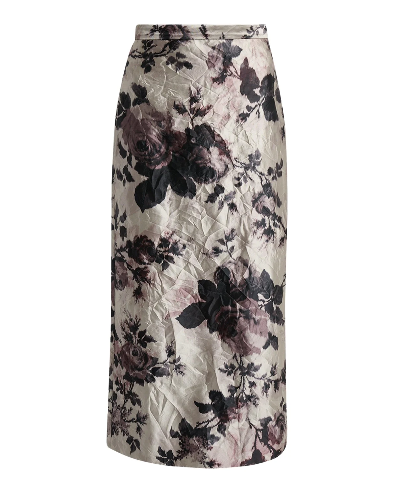 Floral Metallic Crinkled Midi Skirt