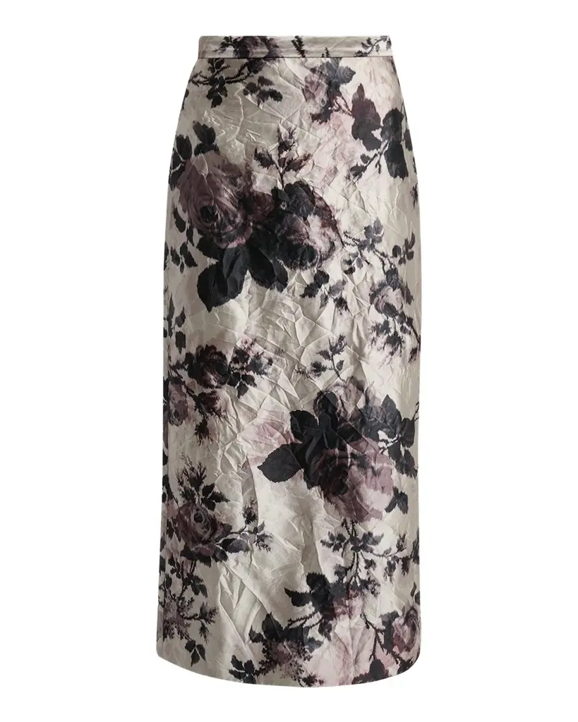 Erdem Floral Metallic Crinkled Midi Skirt | Image 1 Erdem Floral Metallic Crinkled Midi Skirt | Image 1