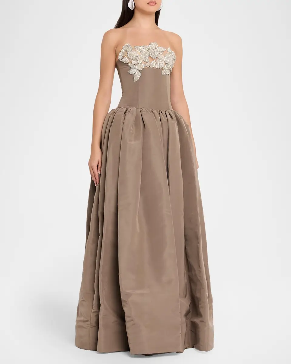 Oscar de la Renta Strapless Shiny Leaves Drop-Waist Ball Gown | Thumbnail 2 Oscar de la Renta Strapless Shiny Leaves Drop-Waist Ball Gown | Thumbnail 2