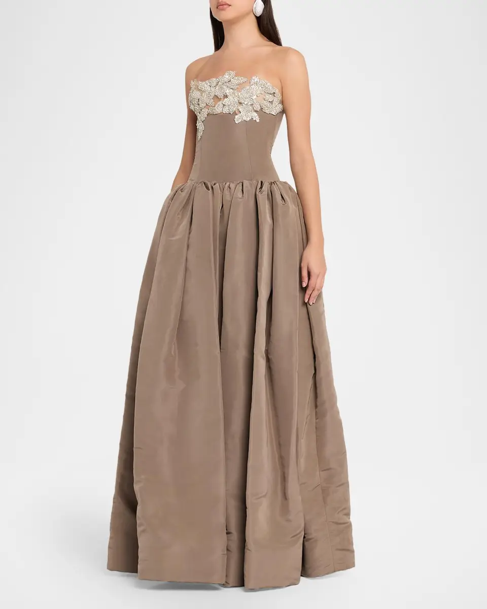 Oscar de la Renta Strapless Shiny Leaves Drop-Waist Ball Gown | Thumbnail 4 Oscar de la Renta Strapless Shiny Leaves Drop-Waist Ball Gown | Thumbnail 4