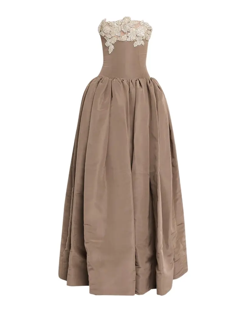Oscar de la Renta Strapless Shiny Leaves Drop-Waist Ball Gown | Image 1 Oscar de la Renta Strapless Shiny Leaves Drop-Waist Ball Gown | Image 1