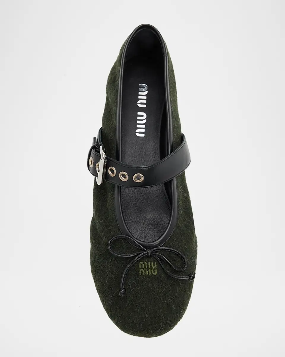 Miu Miu Flannel Leather-Strap Ballerina Flats | Thumbnail 6 Miu Miu Flannel Leather-Strap Ballerina Flats | Thumbnail 6
