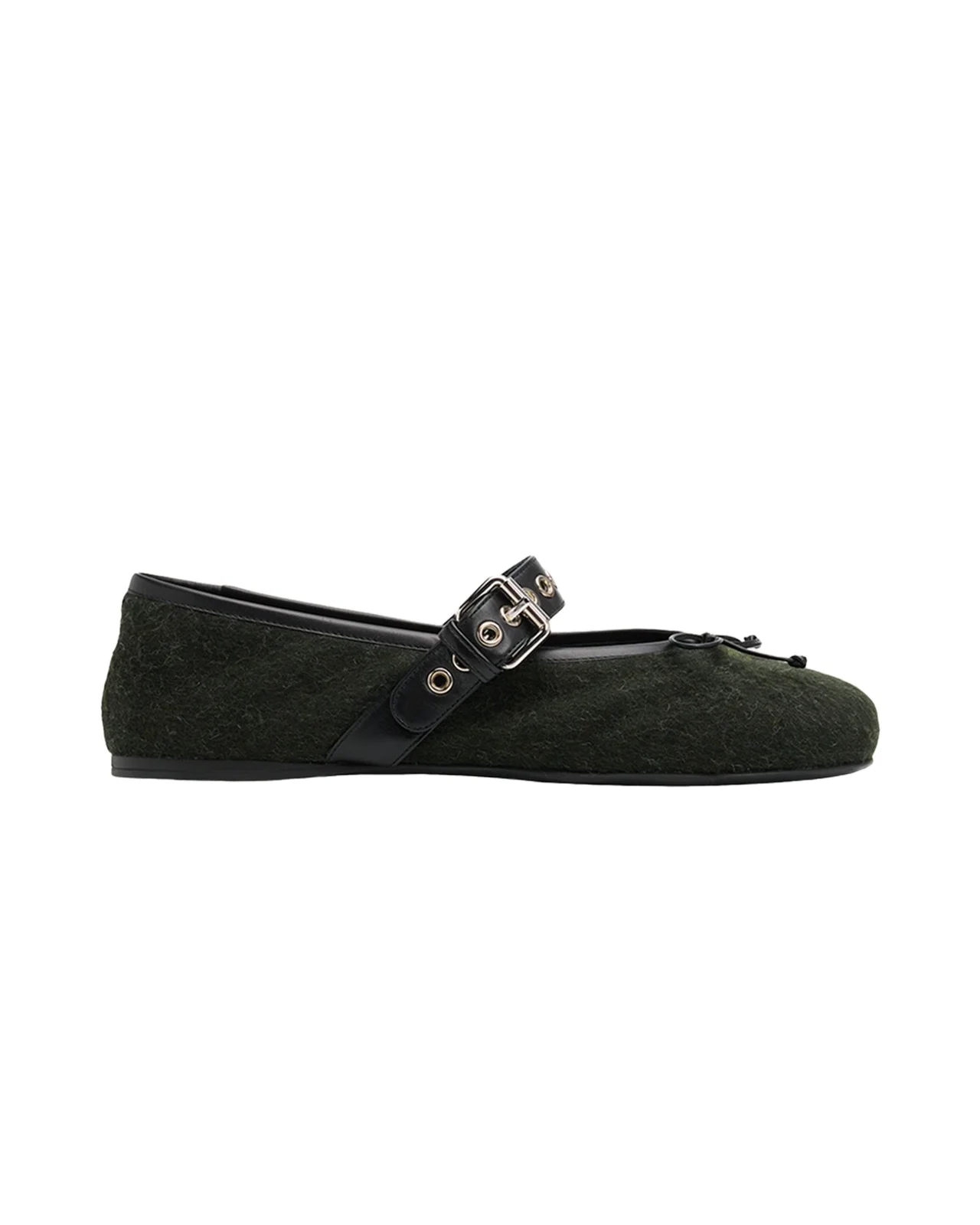 Miu Miu Flannel Leather-Strap Ballerina Flats
