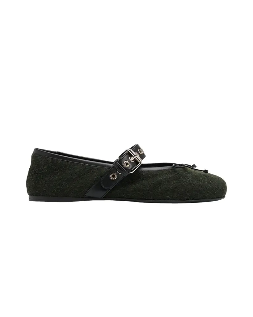 Miu Miu Flannel Leather-Strap Ballerina Flats | Image 1 Miu Miu Flannel Leather-Strap Ballerina Flats | Image 1