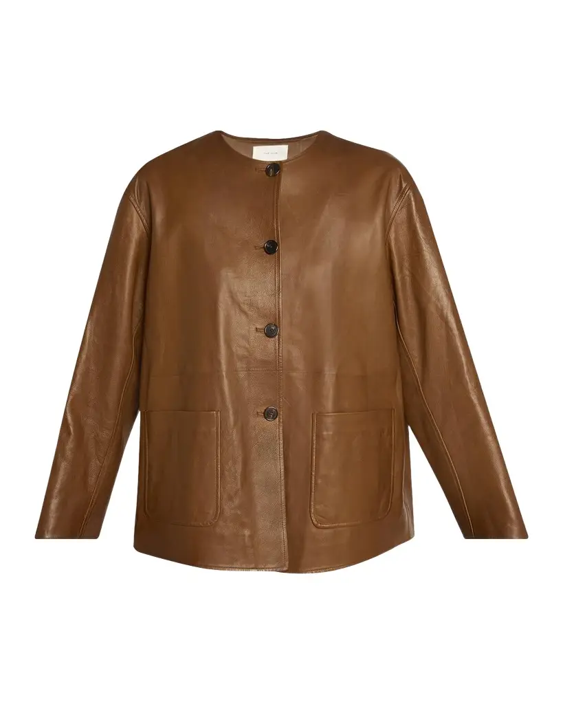 The Row Quintus Leather Single-Breasted Jacket | Image 1 The Row Quintus Leather Single-Breasted Jacket | Image 1