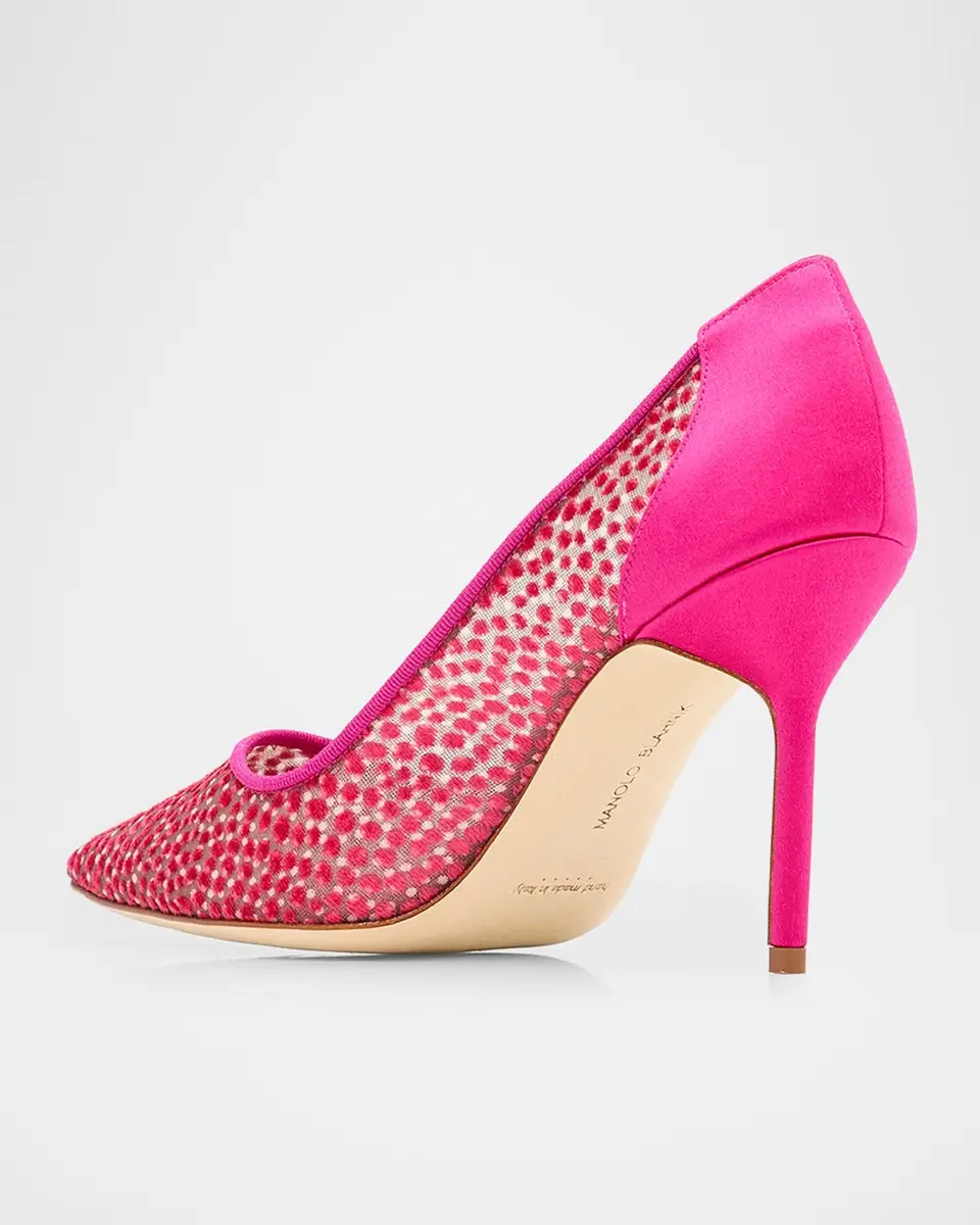 Manolo Blahnik 90mm BBLA Flocked Polka Dot Tulle Pumps | Thumbnail 2