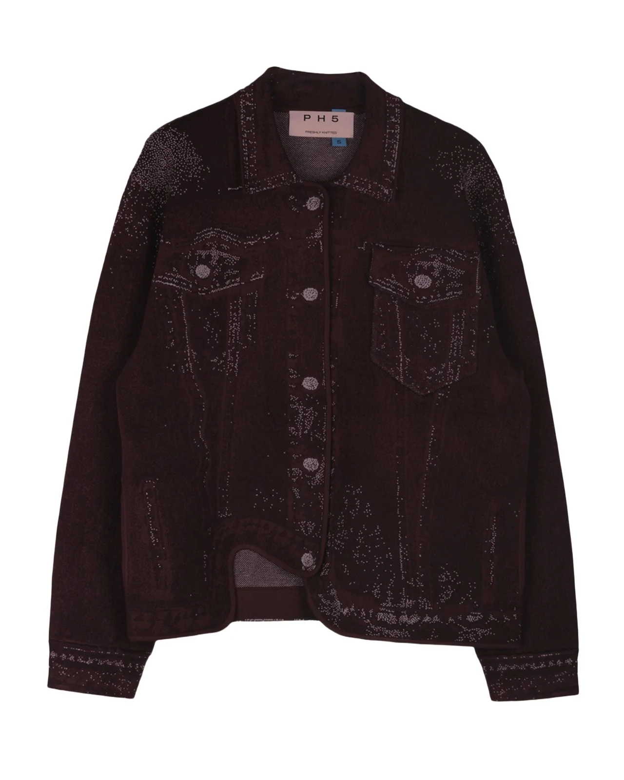 PH5 Hana Denim-Printed Wavy Asymmetric Jacket