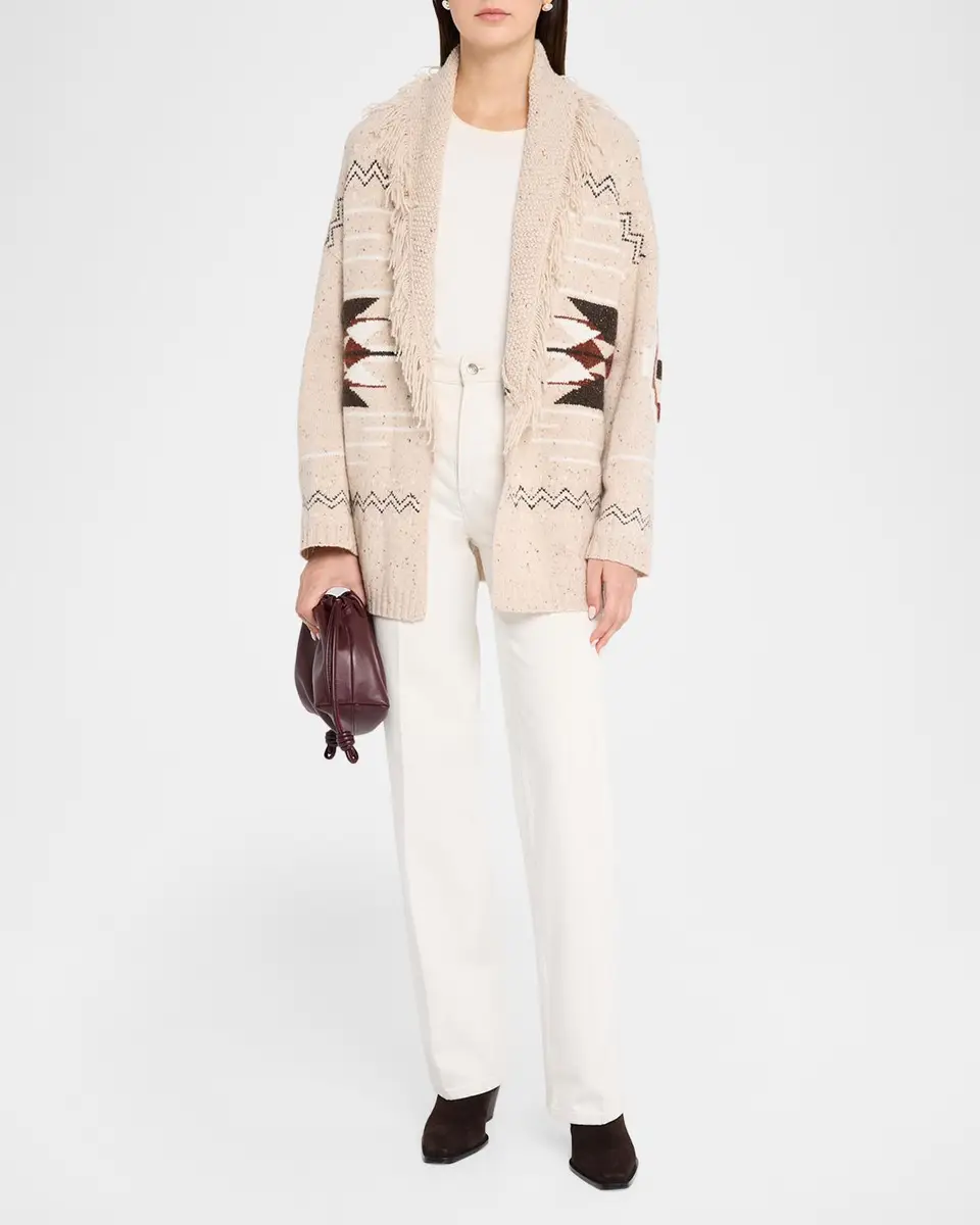 Autumn Cashmere Cashmere Geometric Fringe-Trim Cardigan | Thumbnail 2 Autumn Cashmere Cashmere Geometric Fringe-Trim Cardigan | Thumbnail 2