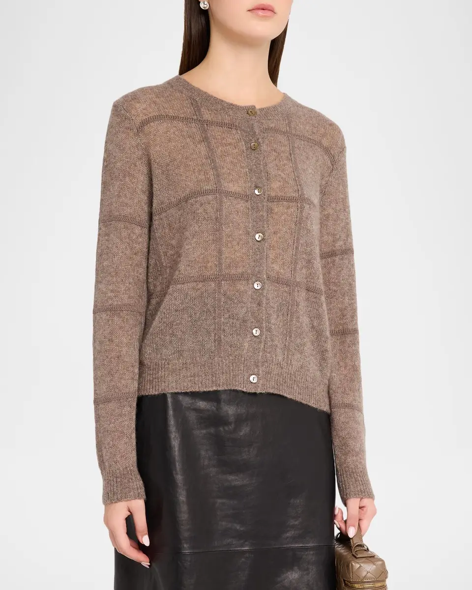 Autumn Cashmere Cashmere Windowpane Crewneck Cardigan | Thumbnail 4 Autumn Cashmere Cashmere Windowpane Crewneck Cardigan | Thumbnail 4