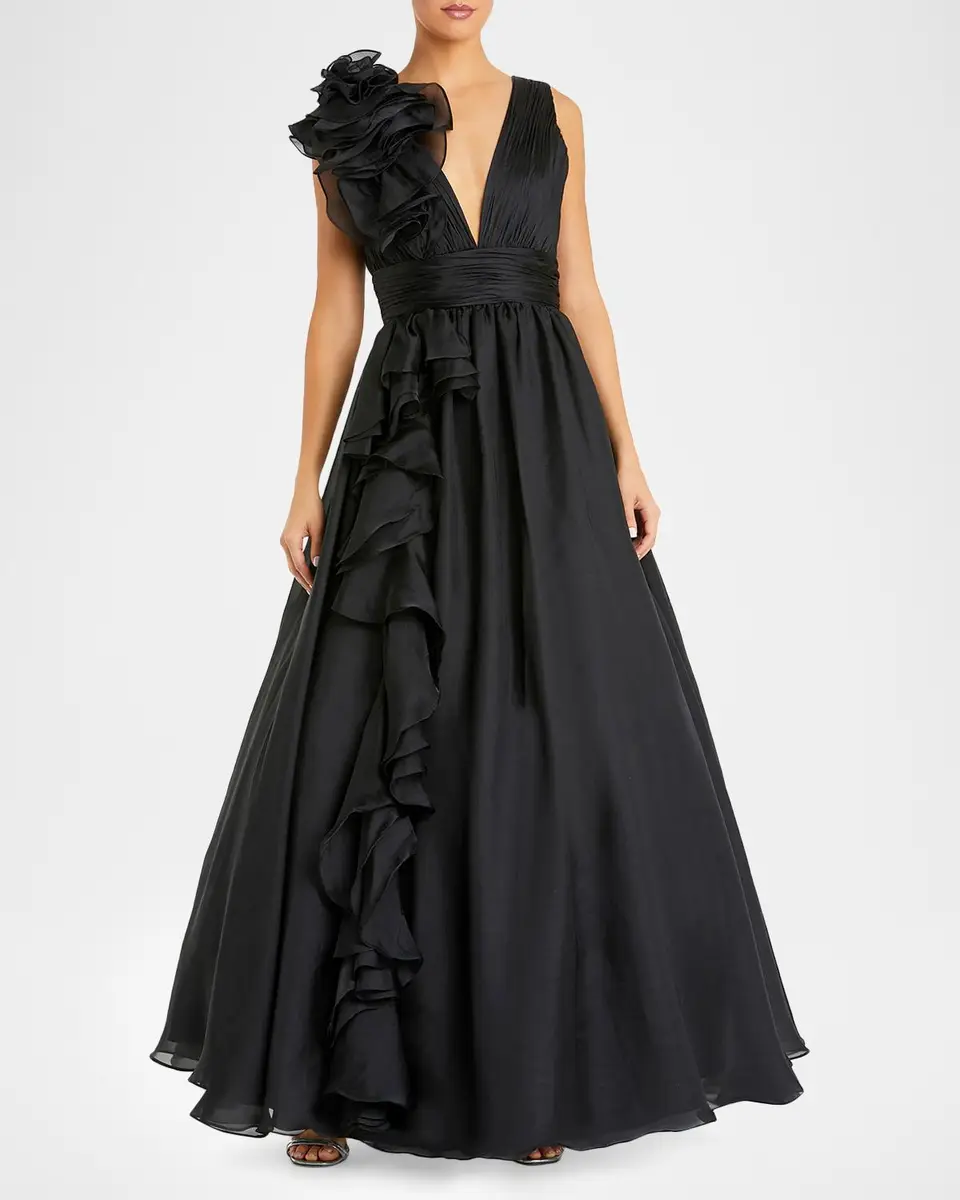 Mac Duggal Plunging V-Neck Ruffled Ball Gown | Thumbnail 2 Mac Duggal Plunging V-Neck Ruffled Ball Gown | Thumbnail 2