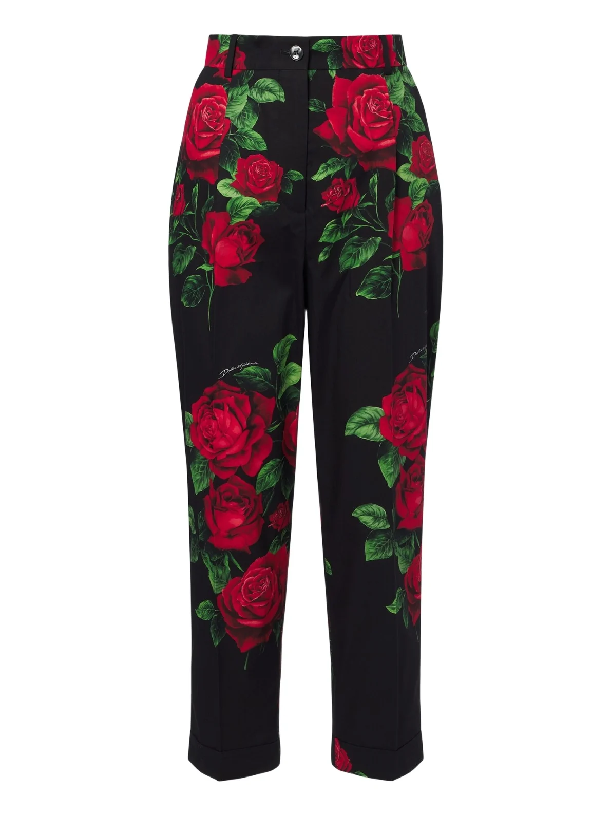 Floral cropped cotton straight pants
