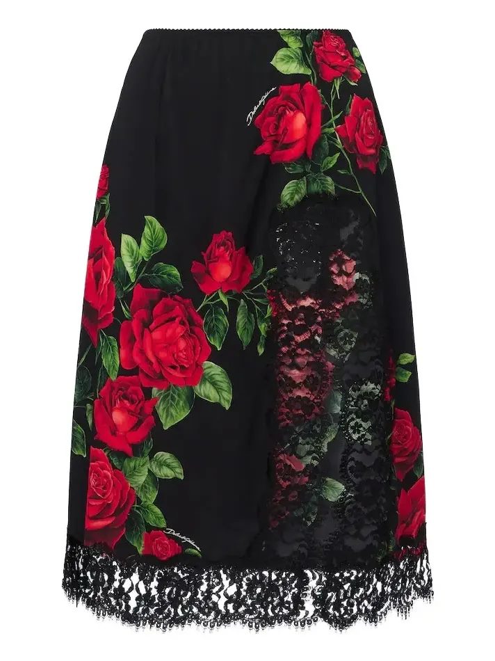 Floral silk and cotton-blend midi skirt