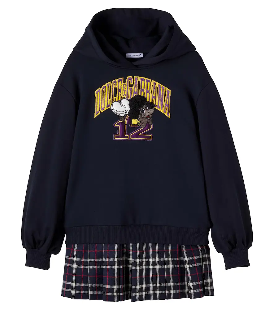 Dolce & Gabbana Kids Plaid-trimmed cotton and wool sweatshirt dress | Image 1 Dolce & Gabbana Kids Plaid-trimmed cotton and wool sweatshirt dress | Image 1