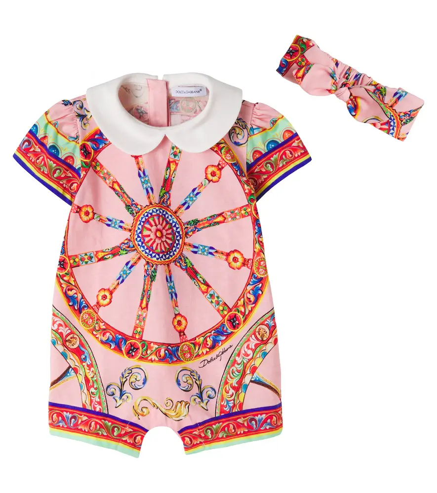 Dolce & Gabbana Kids Baby Carretto cotton playsuit and headband set | Image 1 Dolce & Gabbana Kids Baby Carretto cotton playsuit and headband set | Image 1