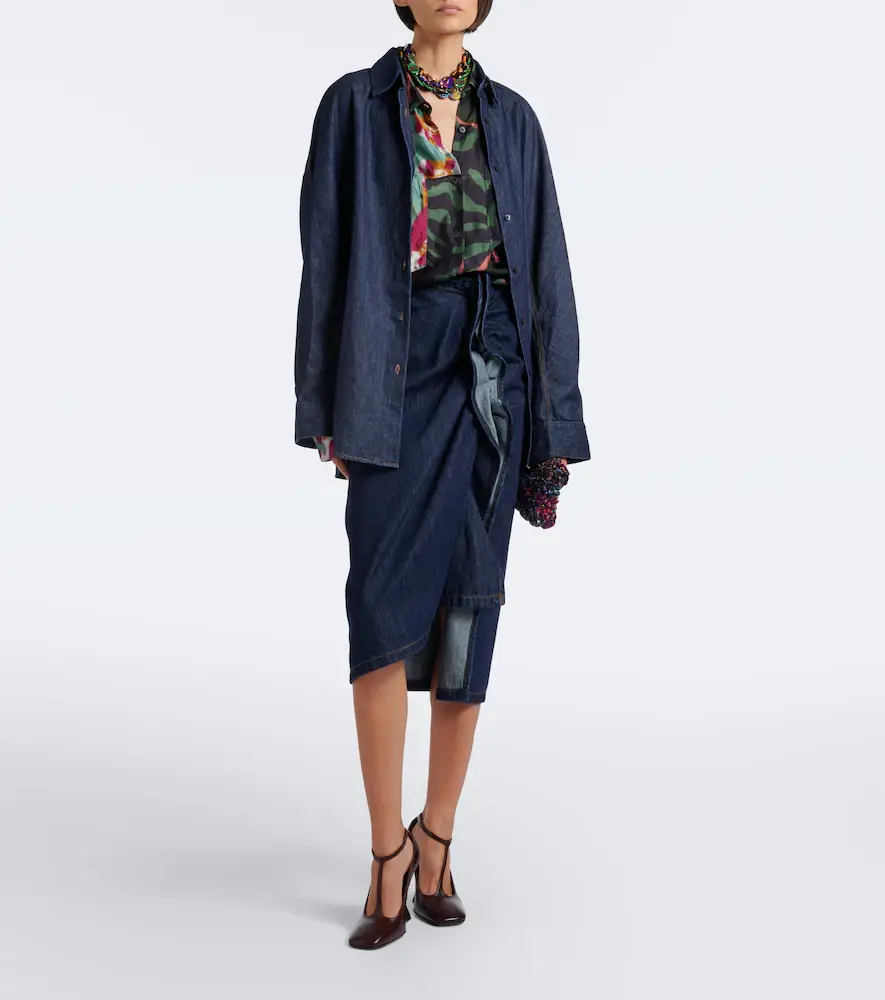 Dries Van Noten Draped asymmetric denim midi skirt | Thumbnail 6 Dries Van Noten Draped asymmetric denim midi skirt | Thumbnail 6