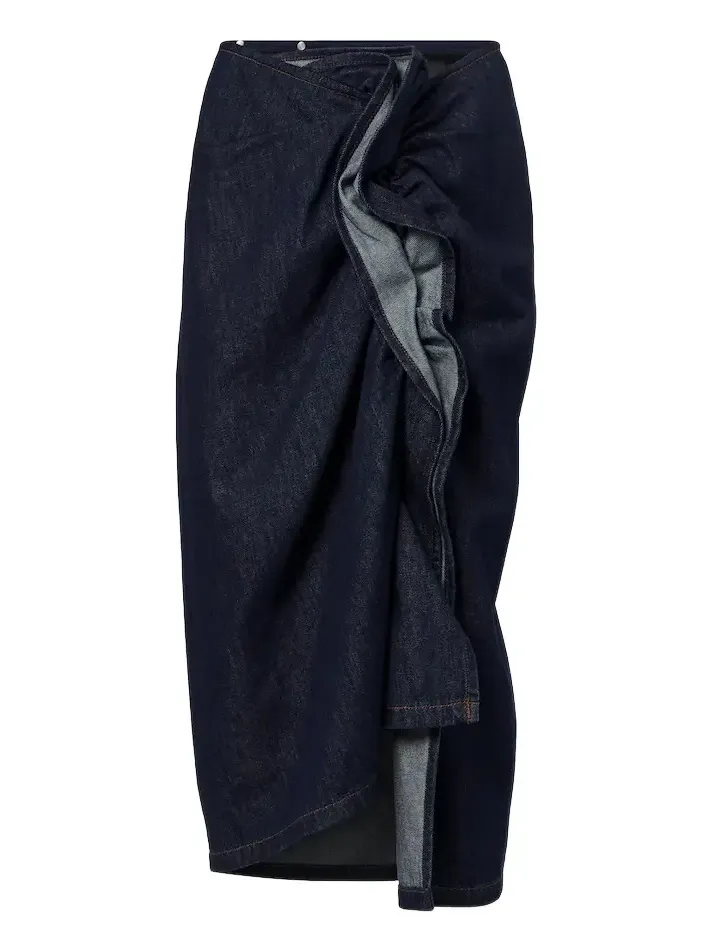 Dries Van Noten Draped asymmetric denim midi skirt