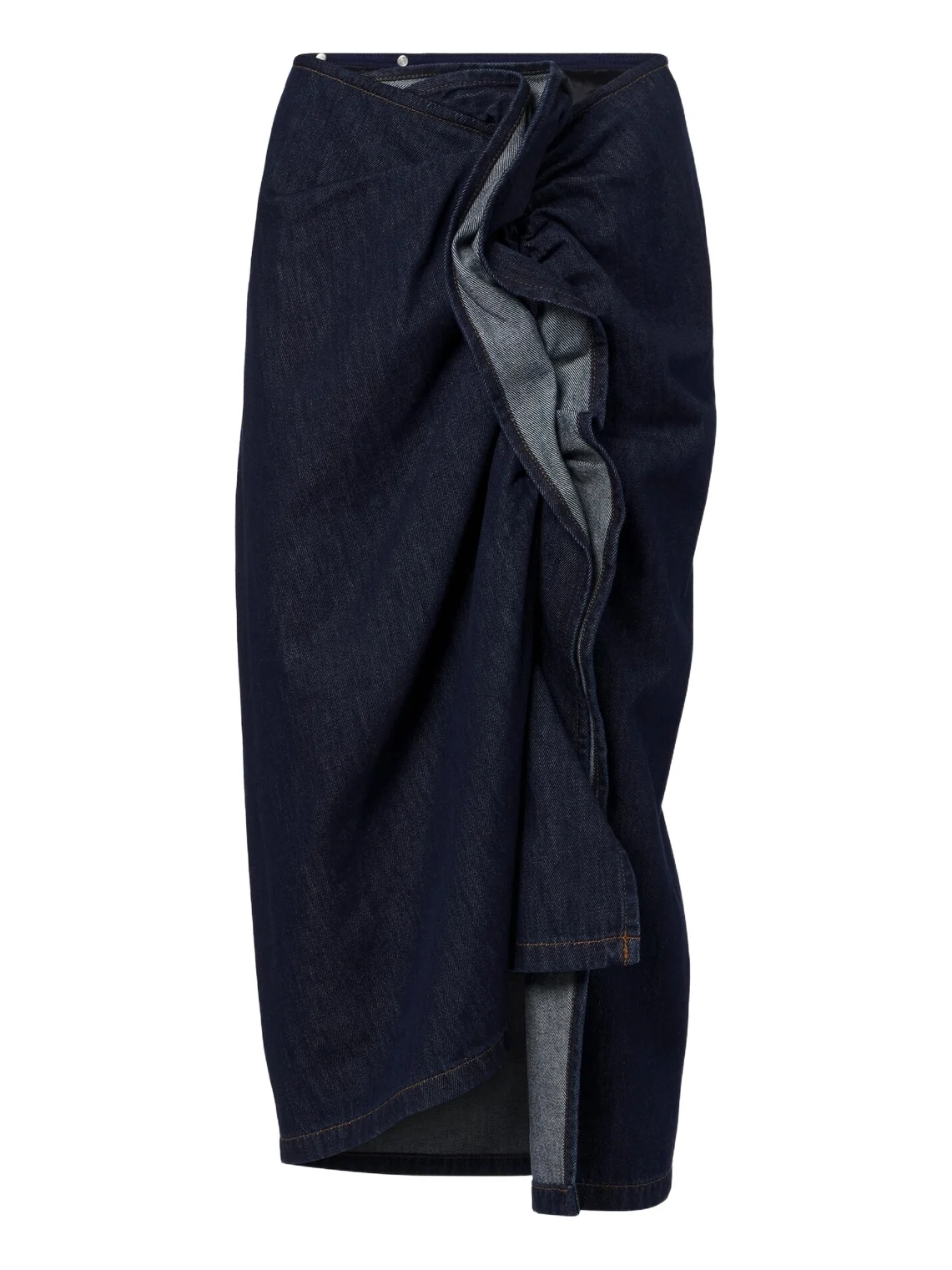 Draped asymmetric denim midi skirt Draped asymmetric denim midi skirt