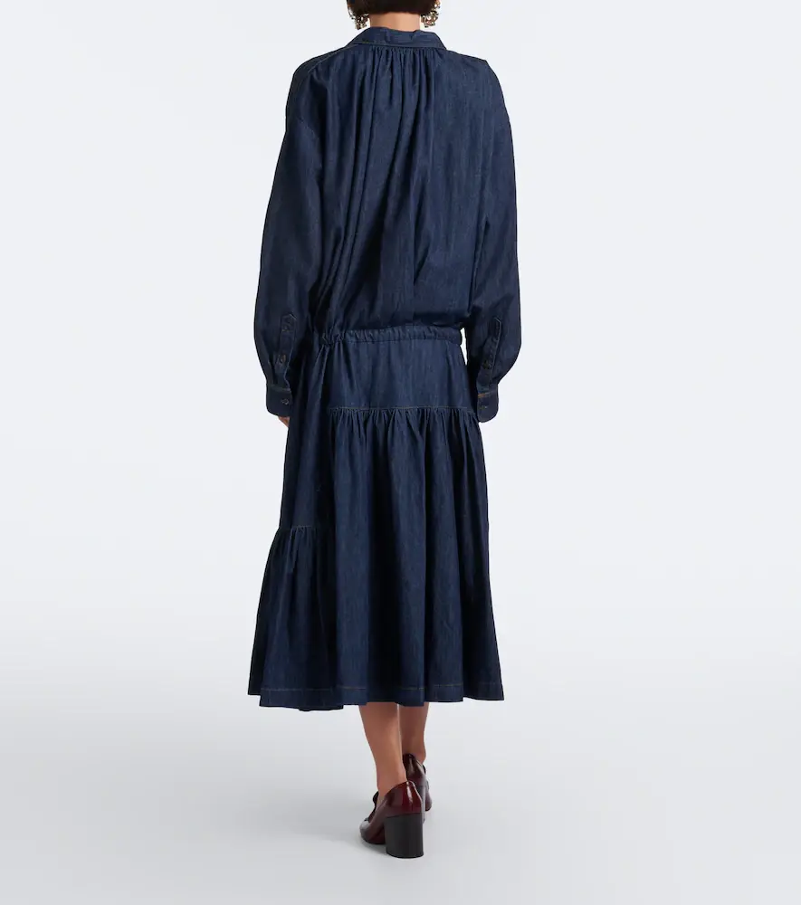 Dries Van Noten Tie-neck denim midi dress | Thumbnail 4 Dries Van Noten Tie-neck denim midi dress | Thumbnail 4