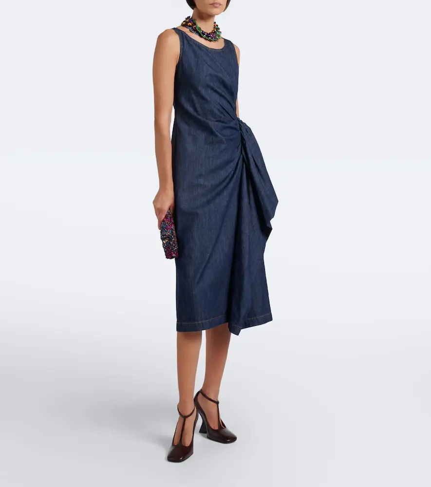 Dries Van Noten Draped denim midi dress | Thumbnail 4 Dries Van Noten Draped denim midi dress | Thumbnail 4