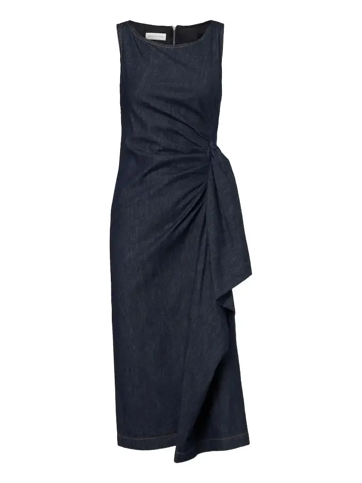 Dries Van Noten Draped denim midi dress