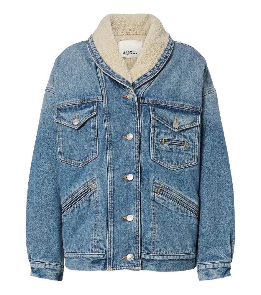 Isabel Marant Pimia fleece-trimmed denim jacket | Image 1 Isabel Marant Pimia fleece-trimmed denim jacket | Image 1