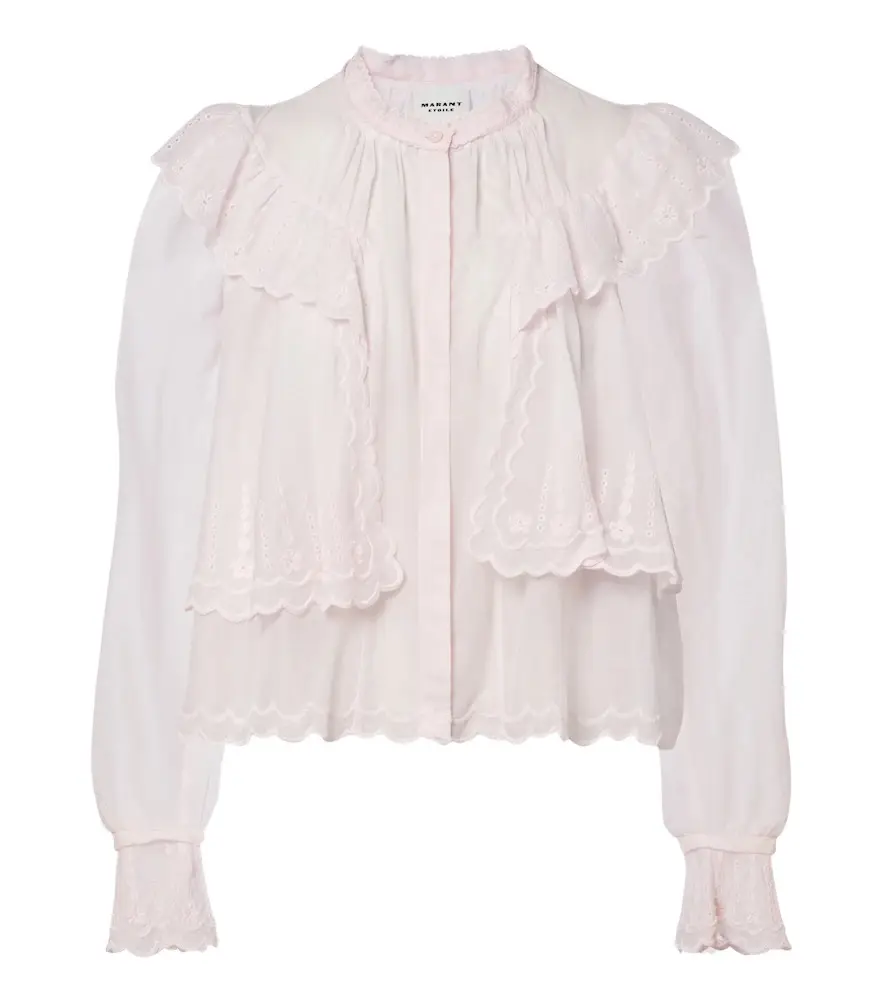 Marant Etoile Kelmon embroidered ruffled cotton blouse | Image 1 Marant Etoile Kelmon embroidered ruffled cotton blouse | Image 1