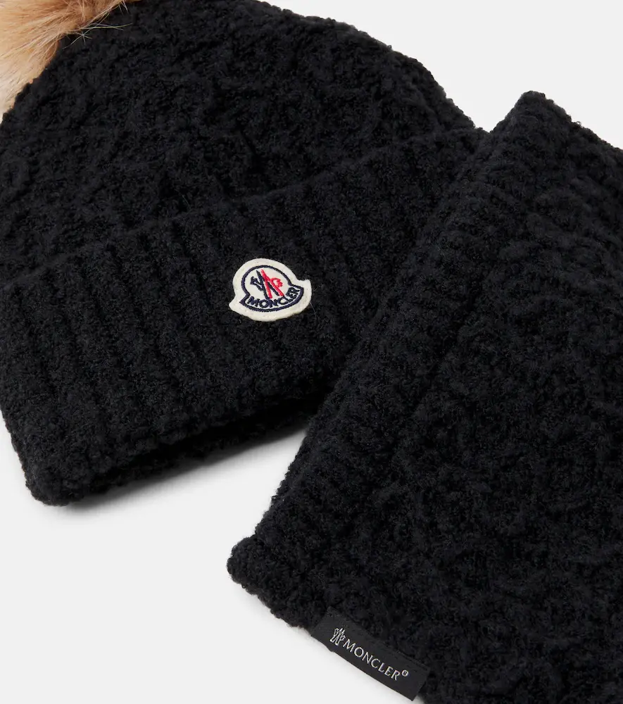 Moncler Enfant Cable-knit wool-blend beanie and scarf set | Thumbnail 2 Moncler Enfant Cable-knit wool-blend beanie and scarf set | Thumbnail 2