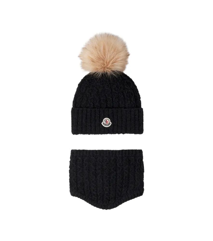 Moncler Enfant Cable-knit wool-blend beanie and scarf set | Image 1 Moncler Enfant Cable-knit wool-blend beanie and scarf set | Image 1