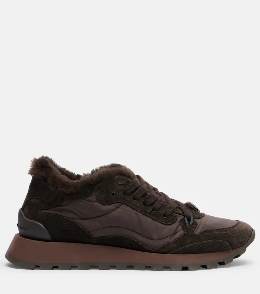 Brunello Cucinelli Monili shearling-trimmed sneakers | Thumbnail 2 Brunello Cucinelli Monili shearling-trimmed sneakers | Thumbnail 2