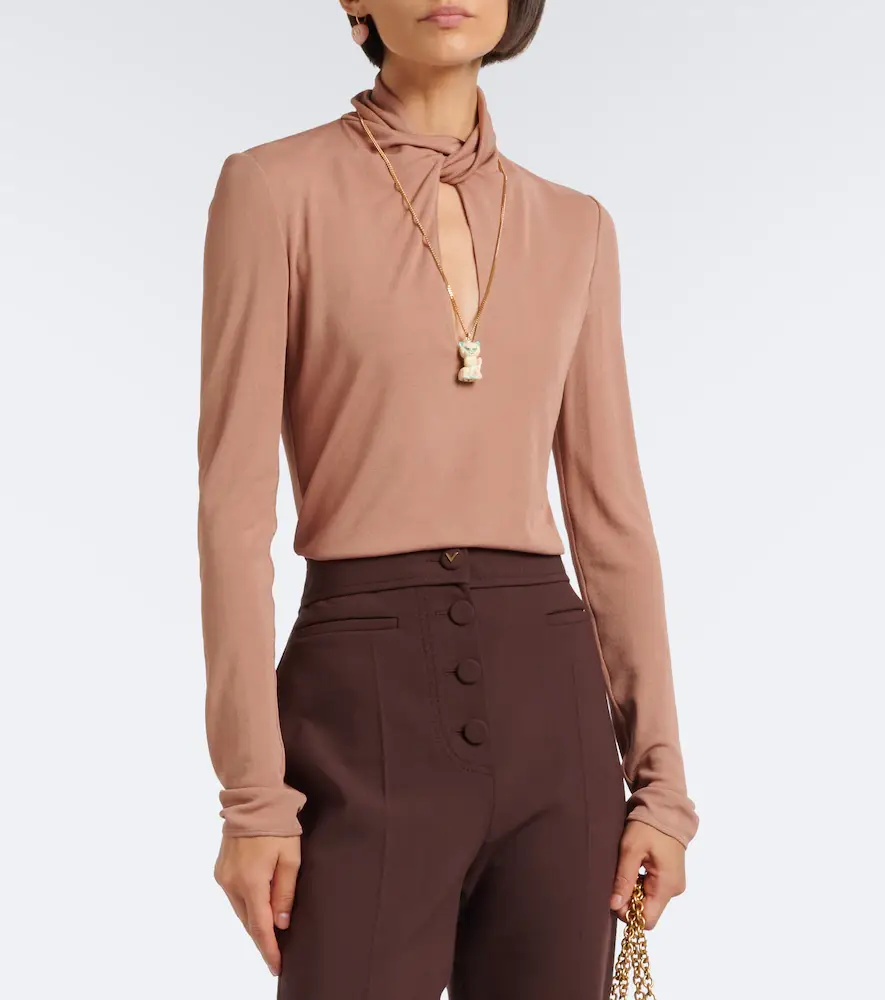 Valentino Garavani Cutout jersey crêpe top | Thumbnail 2 Valentino Garavani Cutout jersey crêpe top | Thumbnail 2
