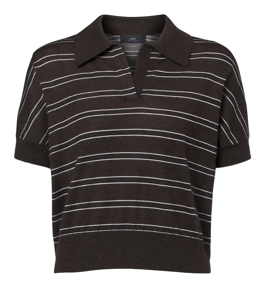 Arch4 Darya striped cashmere polo shirt | Image 1 Arch4 Darya striped cashmere polo shirt | Image 1