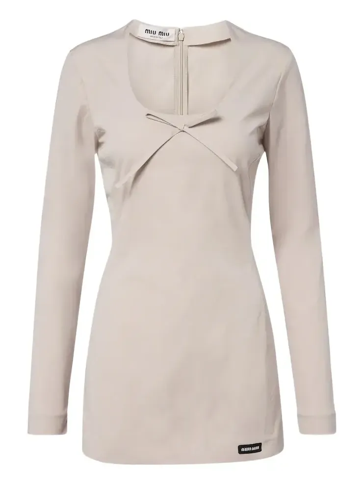 Bow-detail cotton-blend poplin minidress