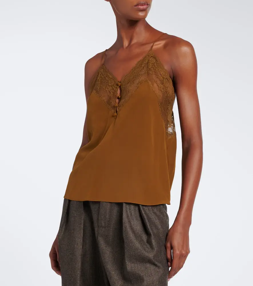 Saint Laurent Lace-trimmed silk crêpe de chine camisole | Thumbnail 3