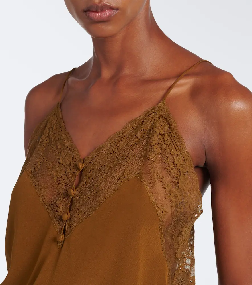 Saint Laurent Lace-trimmed silk crêpe de chine camisole | Thumbnail 4
