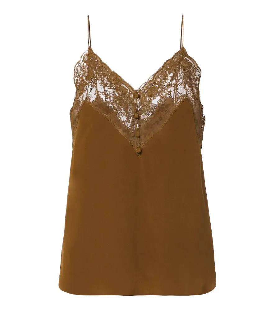 Saint Laurent Lace-trimmed silk crêpe de chine camisole | Image 1 Saint Laurent Lace-trimmed silk crêpe de chine camisole | Image 1
