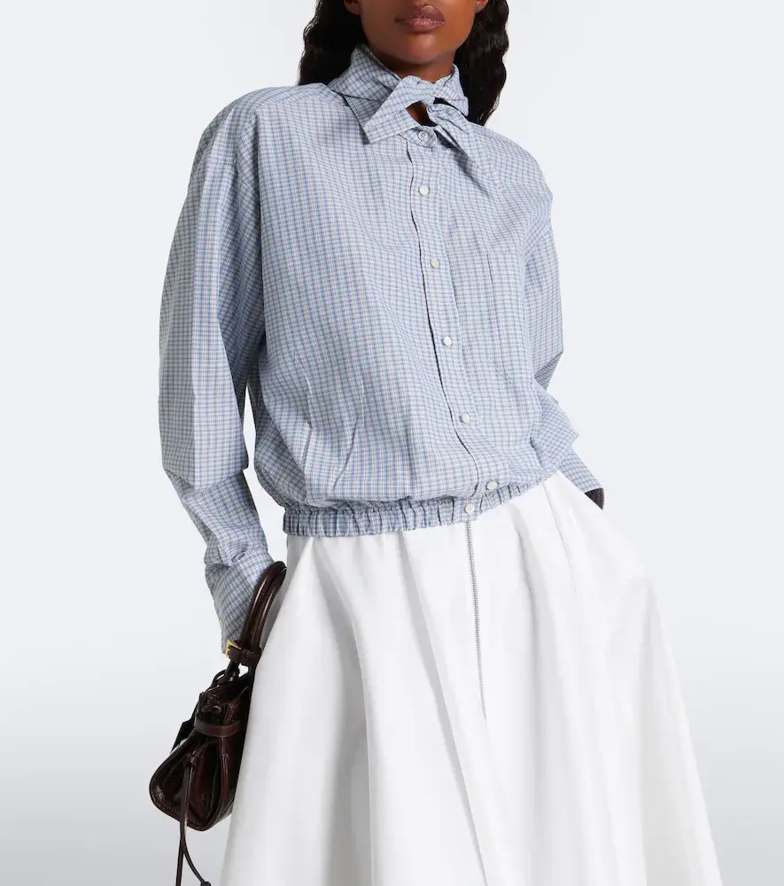 Prada Bow-detail checked cotton blouse | Thumbnail 5