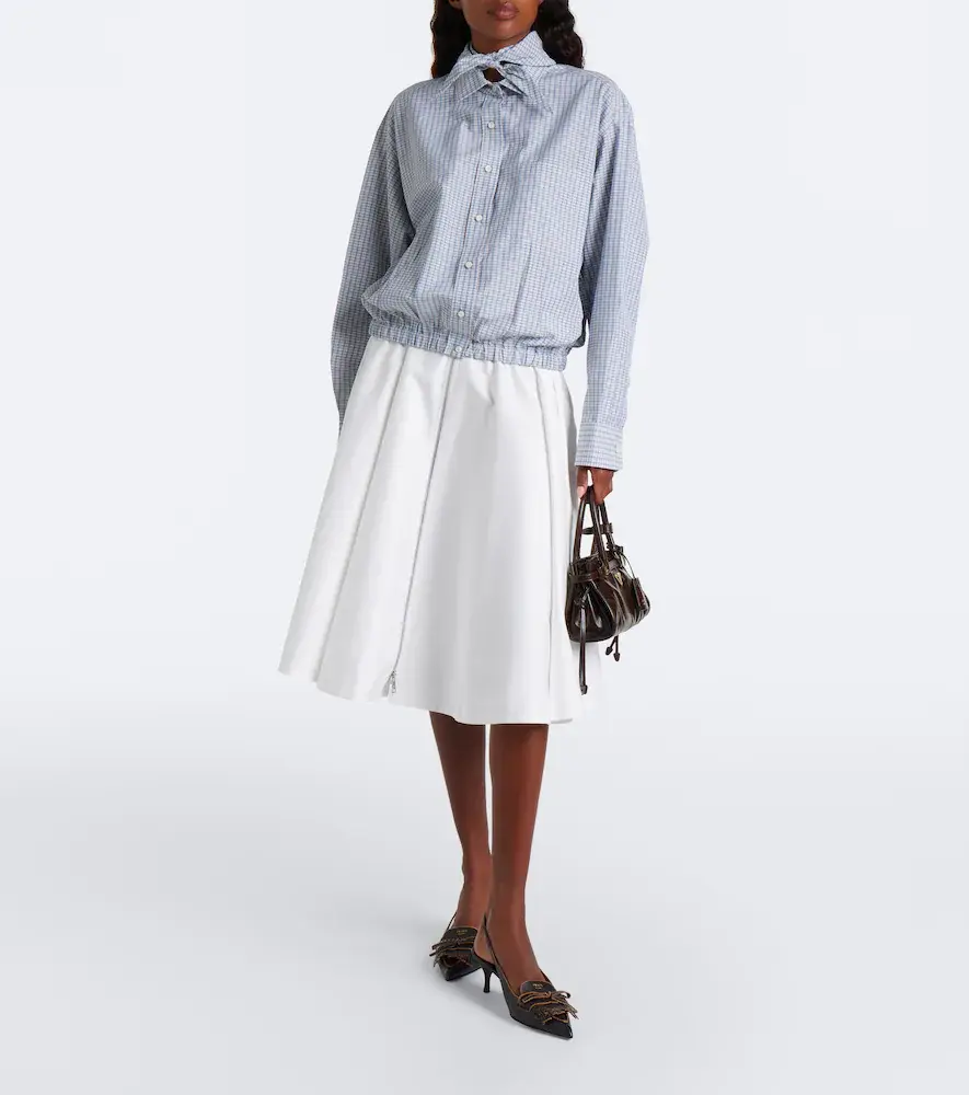 Prada Bow-detail checked cotton blouse | Thumbnail 6