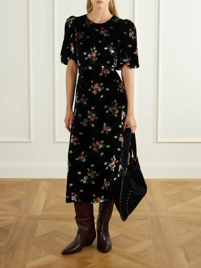 Sea Leda Floral-patterned Velvet Midi Dress | Thumbnail 2 Sea Leda Floral-patterned Velvet Midi Dress | Thumbnail 2