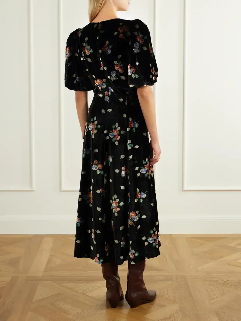 Sea Leda Floral-patterned Velvet Midi Dress | Thumbnail 3 Sea Leda Floral-patterned Velvet Midi Dress | Thumbnail 3