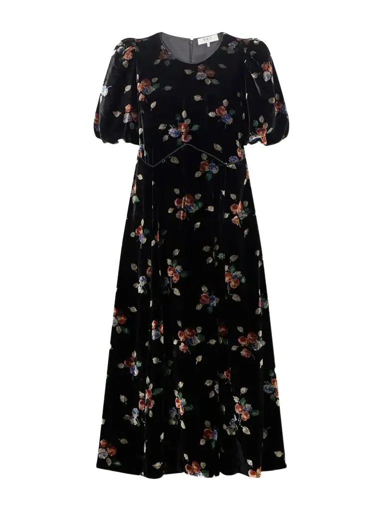 Sea Leda Floral-patterned Velvet Midi Dress