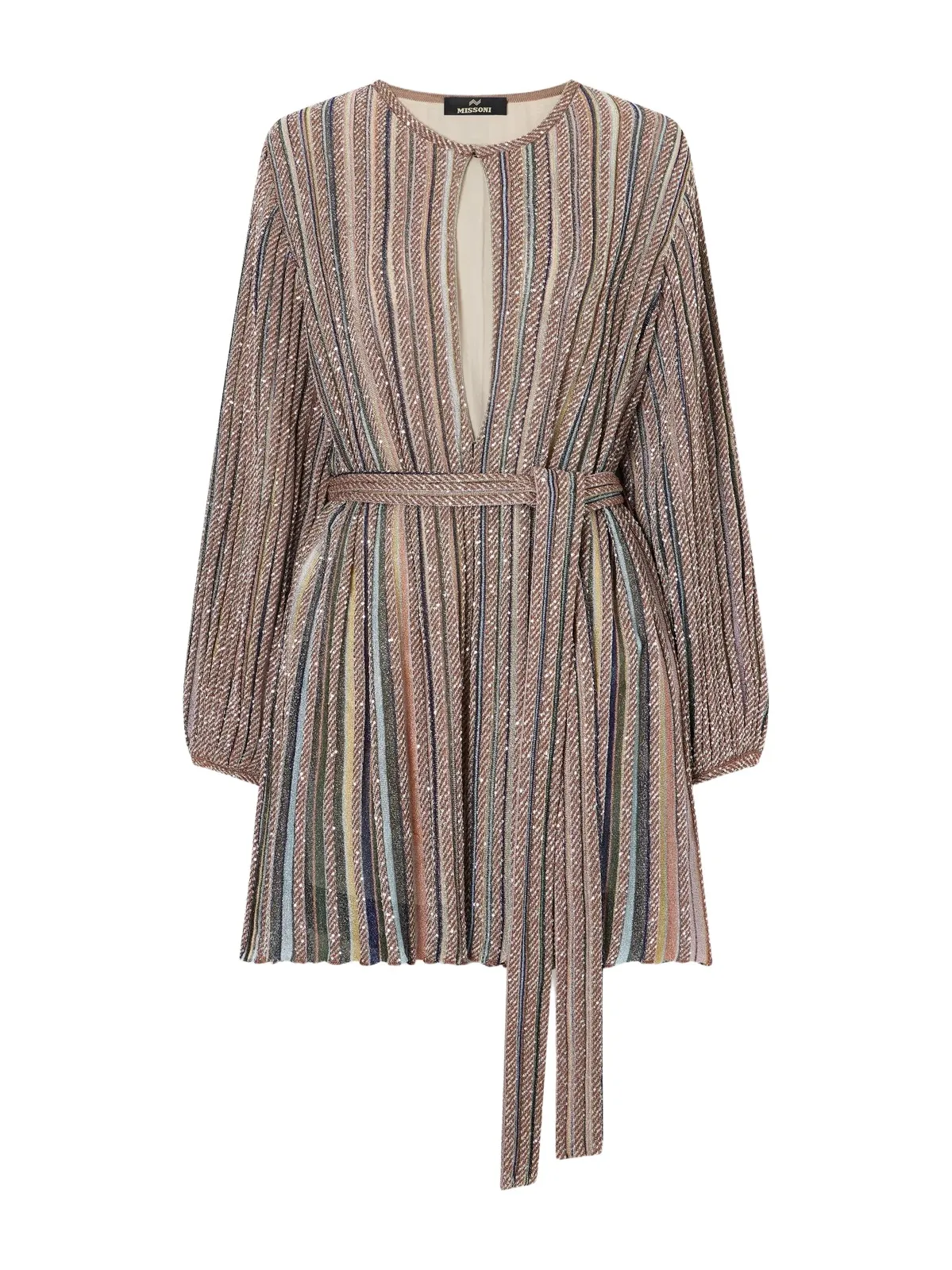 Missoni Cut-out Sequin-embellished Belted Metallic Crochet-knit Mini Dress